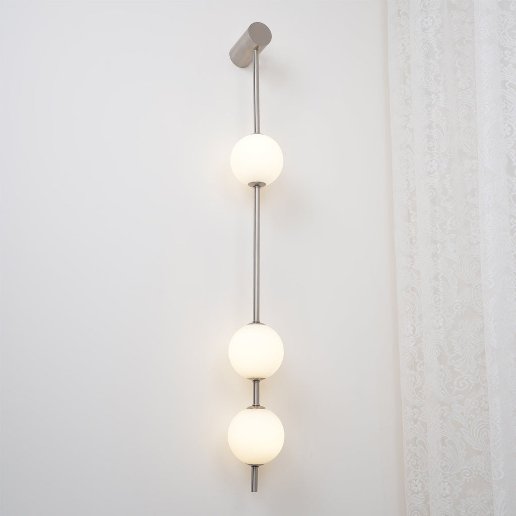 Vertical Balls Wall Lamp, Brass Black or Nickel, Glass Globe, Dimmable