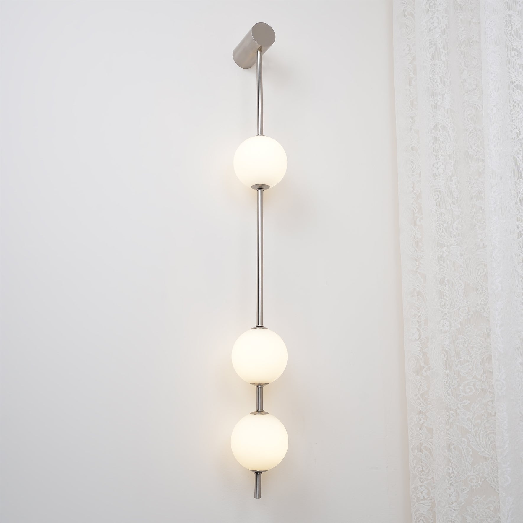 Vertical Balls Wall Lamp, Brass Black or Nickel, Glass Globe, Dimmable