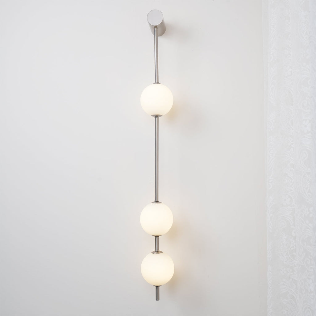 Vertical Balls Wall Lamp, Brass Black or Nickel, Glass Globe, Dimmable