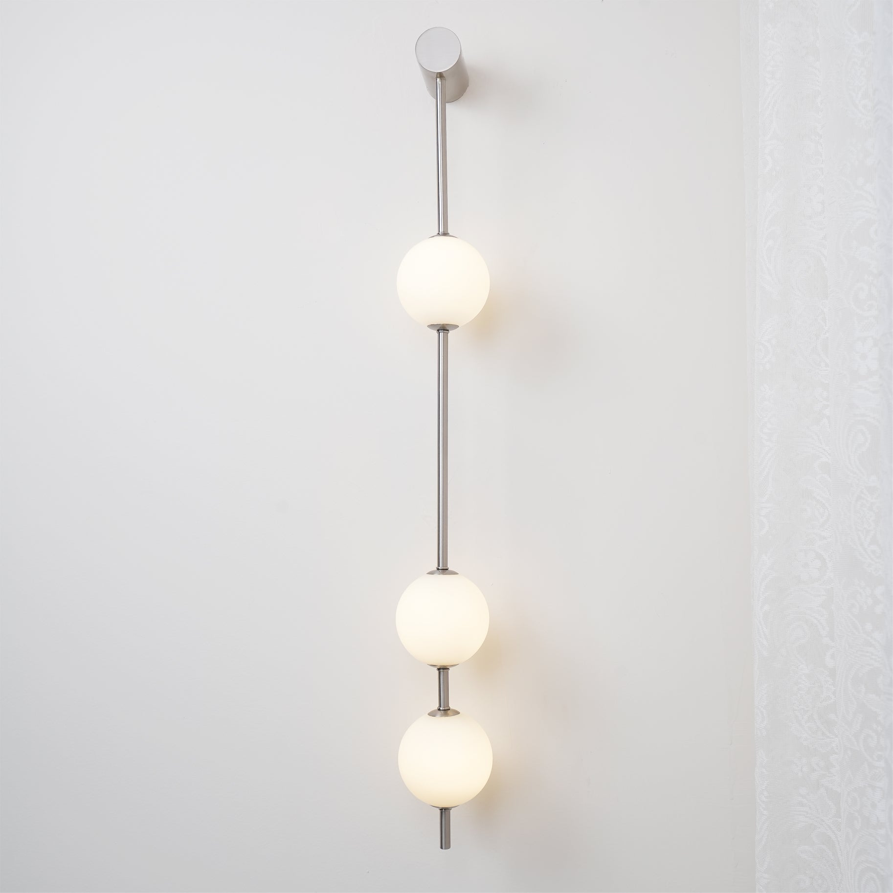 Vertical Balls Wall Lamp, Brass Black or Nickel, Glass Globe, Dimmable