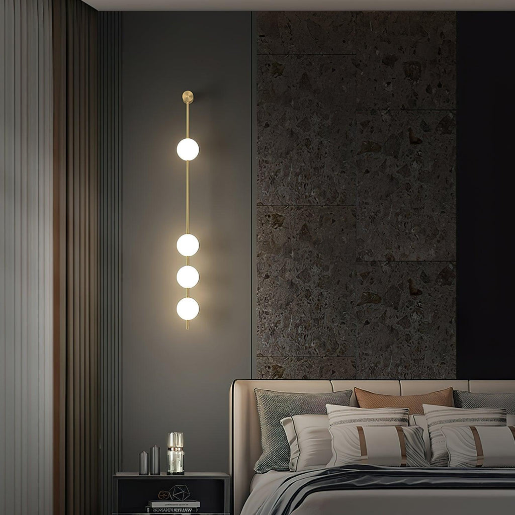 Vertical Balls Wall Lamp, Brass Black or Nickel, Glass Globe, Dimmable