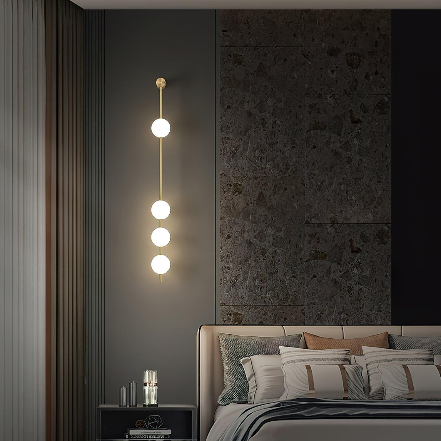 Vertical Balls Wall Lamp, Brass Black or Nickel, Glass Globe, Dimmable
