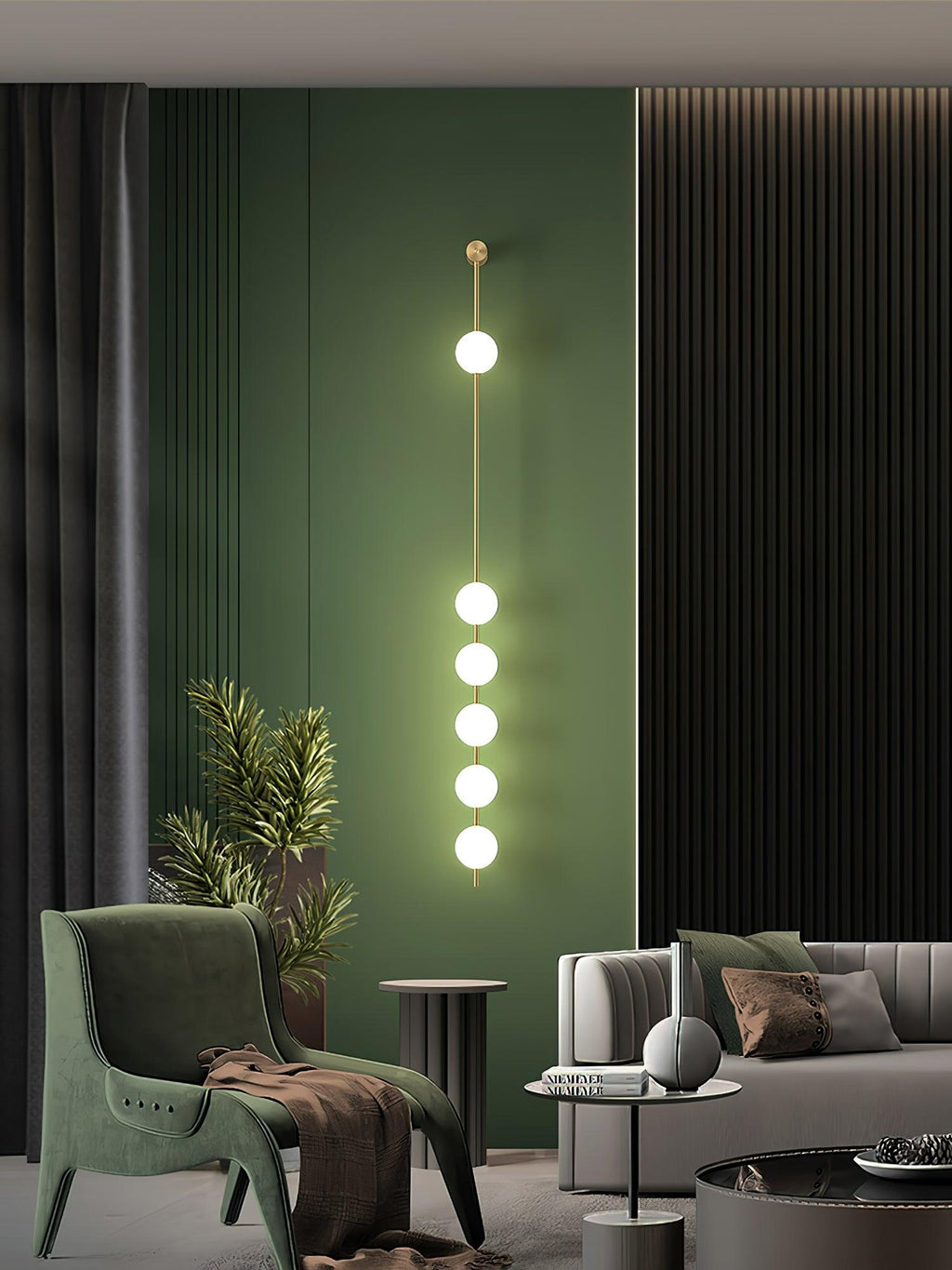 Vertical Balls Wall Lamp, Brass Black or Nickel, Glass Globe, Dimmable
