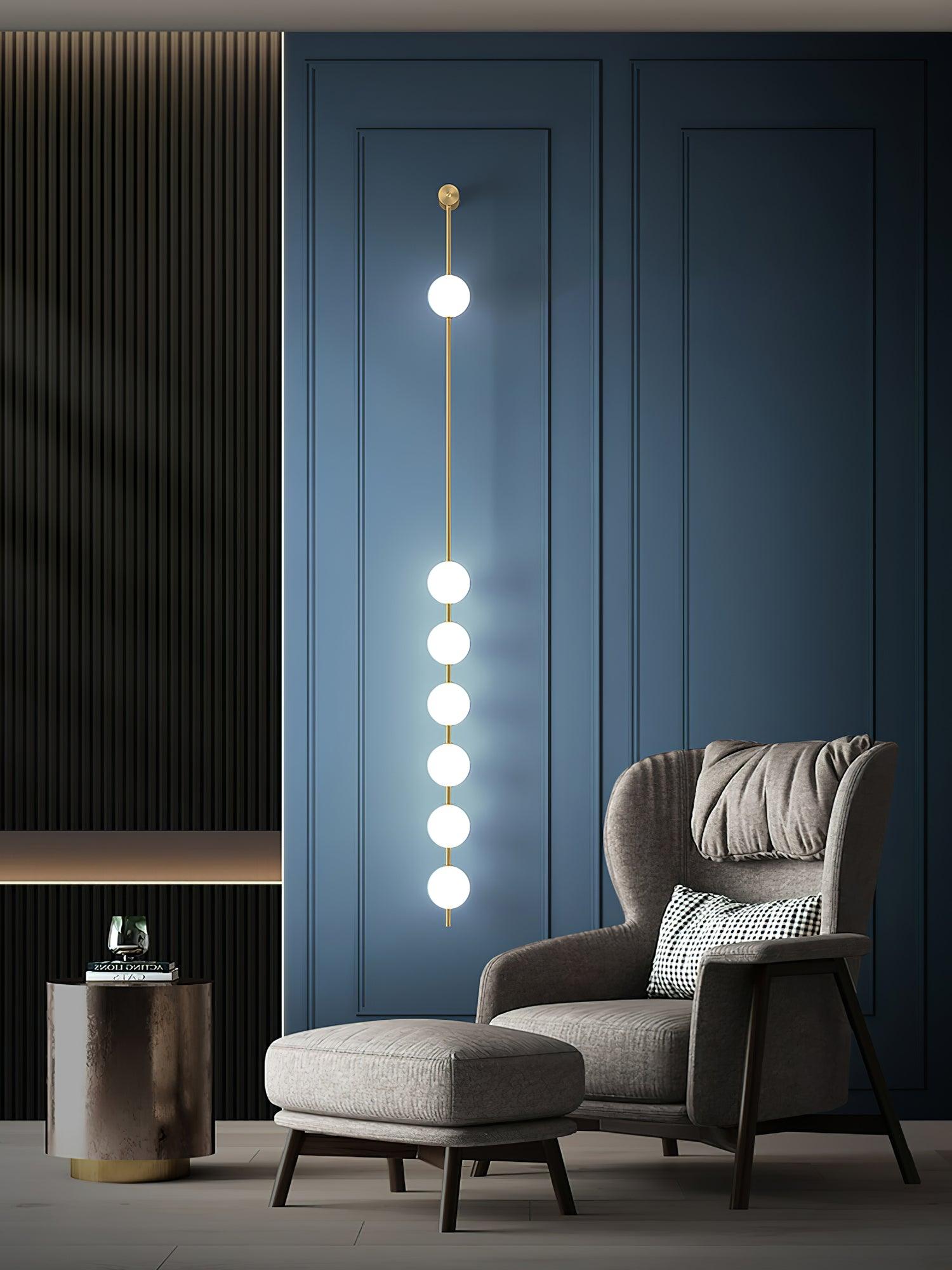 Vertical Balls Wall Lamp, Brass Black or Nickel, Glass Globe, Dimmable