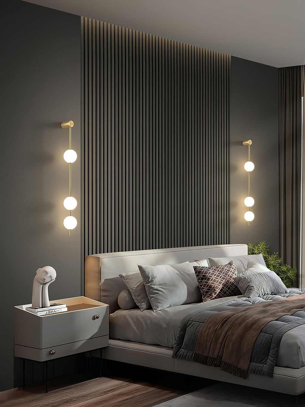 Vertical Balls Wall Lamp, Brass Black or Nickel, Glass Globe, Dimmable
