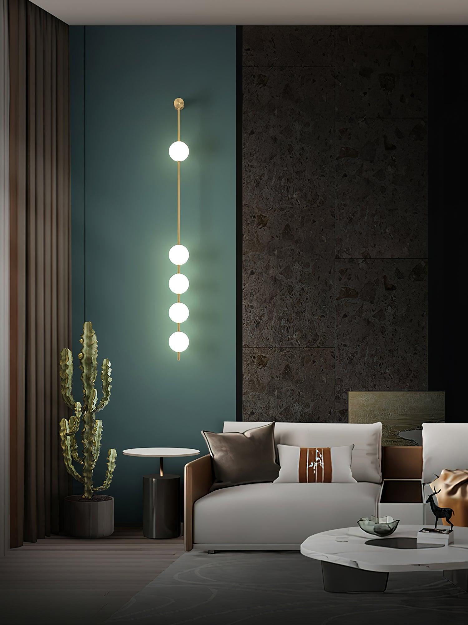 Vertical Balls Wall Lamp, Brass Black or Nickel, Glass Globe, Dimmable