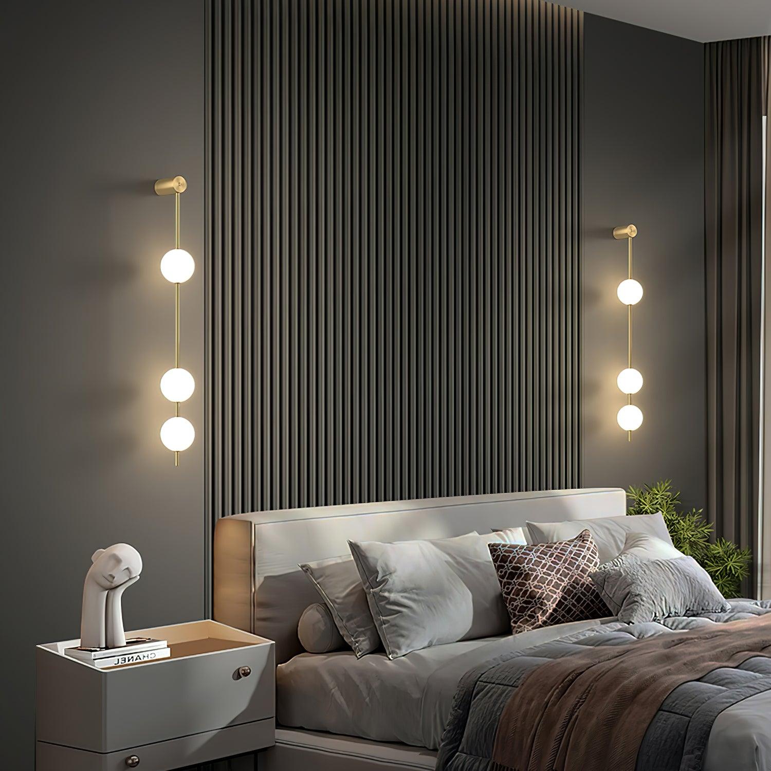 Vertical Balls Wall Lamp, Brass Black or Nickel, Glass Globe, Dimmable