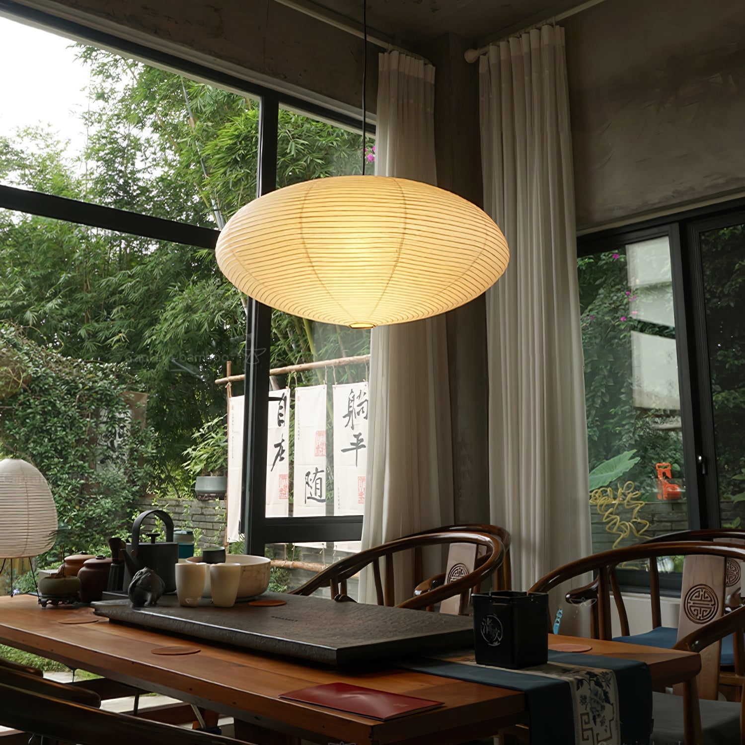 Washi Paper Swag Pendant Light, Mulberry Shade, E26/E27, Plug-In