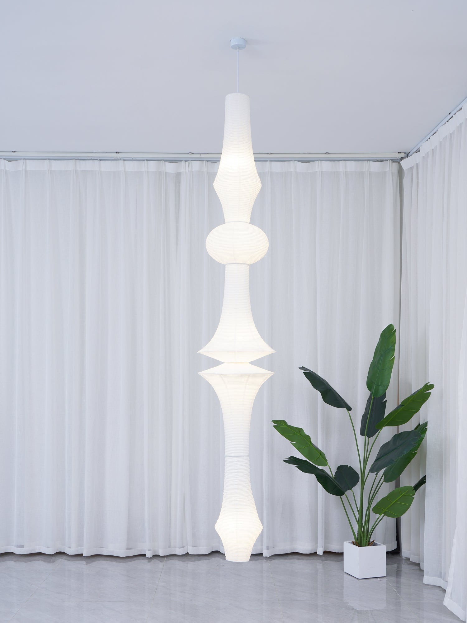 Washi Paper E Pendant Light, Tall Mulberry Shade, E26/E27, Hardwired