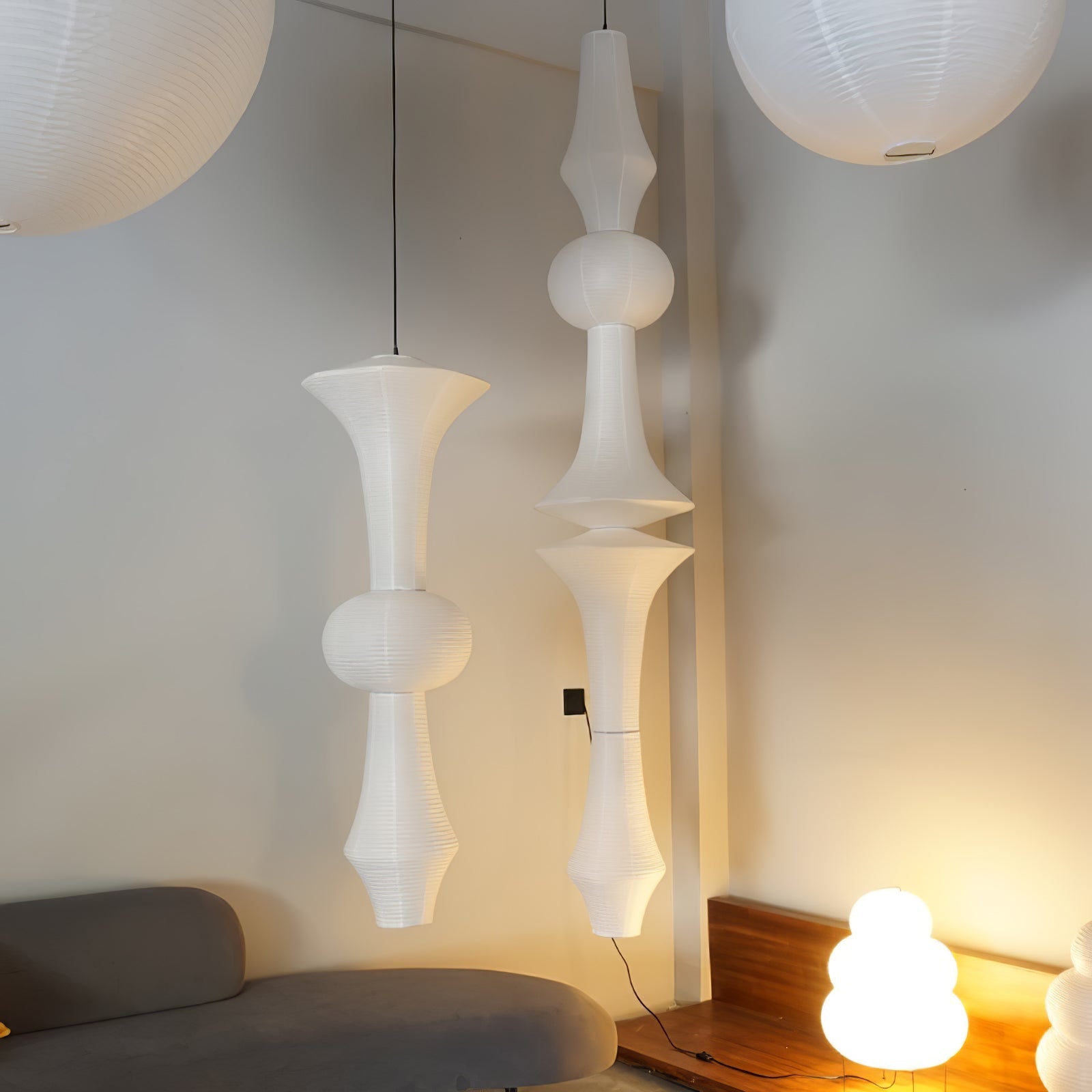 Washi Paper E Pendant Light, Tall Mulberry Shade, E26/E27, Hardwired