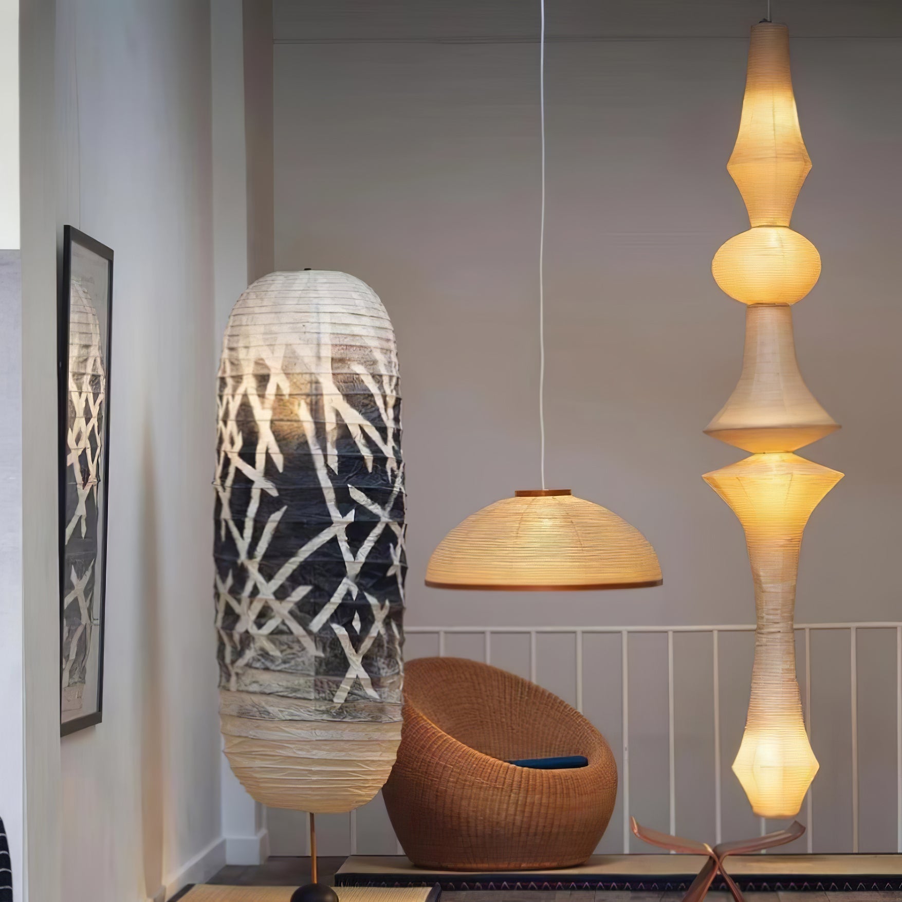 Washi Paper E Pendant Light, Tall Mulberry Shade, E26/E27, Hardwired