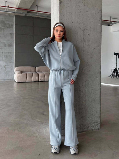 Women's Sports Suits Zipper Jacket And Wide Leg Pants Two-piece Set