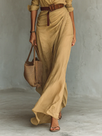 Robe Longue Élégante à Ceinture et Col Chemise