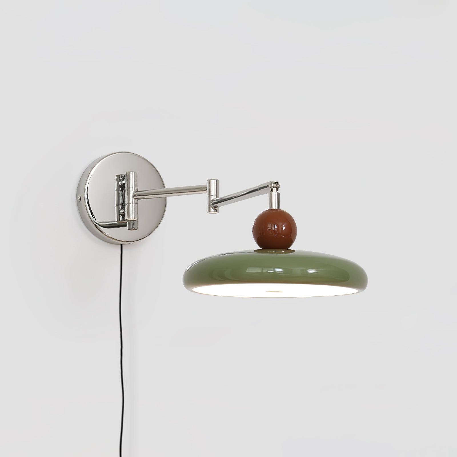Lola Wall Lamp, Round Disc, Plug-In, Integrated LED, Chrome or Green